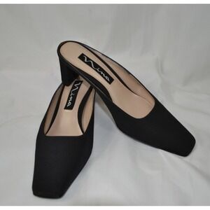 Nina Black Velvet Pumps Block Heel Squared Toe Slip On‎ Womens Size 9 M